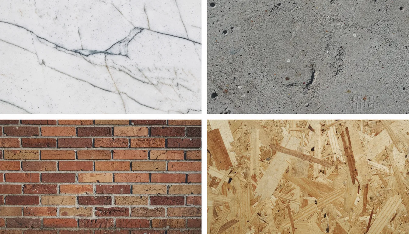 Curated building materials and durable finish samples for a high-end residential construction project